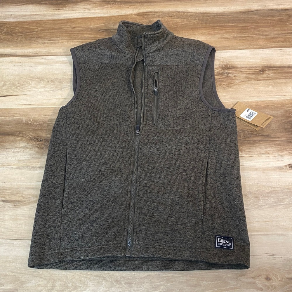 Eddie Bauer Mens Sycamore Vest Brown Sweater Fleece Full‎ Zip Small